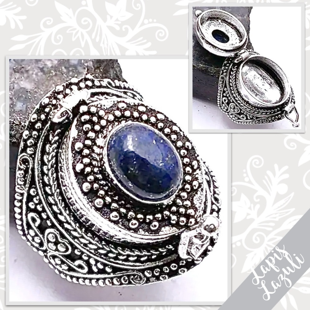 Lapis Lazuli Eclectic Silver Artisan Poison Ring, Size 8 (Royal Blue)